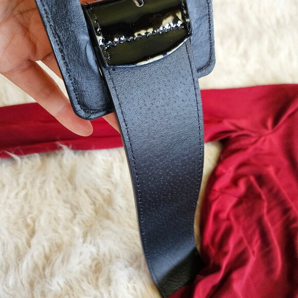 Bebe Women's Burgundy Bodycon Rachel Deep Leather Belted Dress XS - Picture 9 of 12